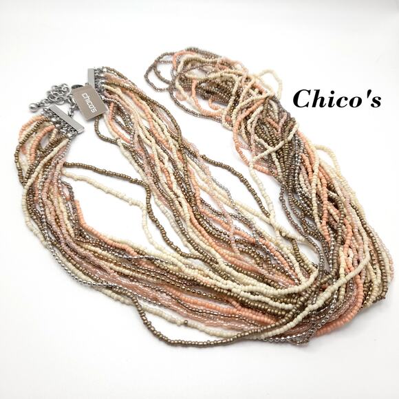 Chico's Glass Seed Bead Multi-strand Necklace, 43 In, 17 Strands, New With Tags - Picture 1 of 11